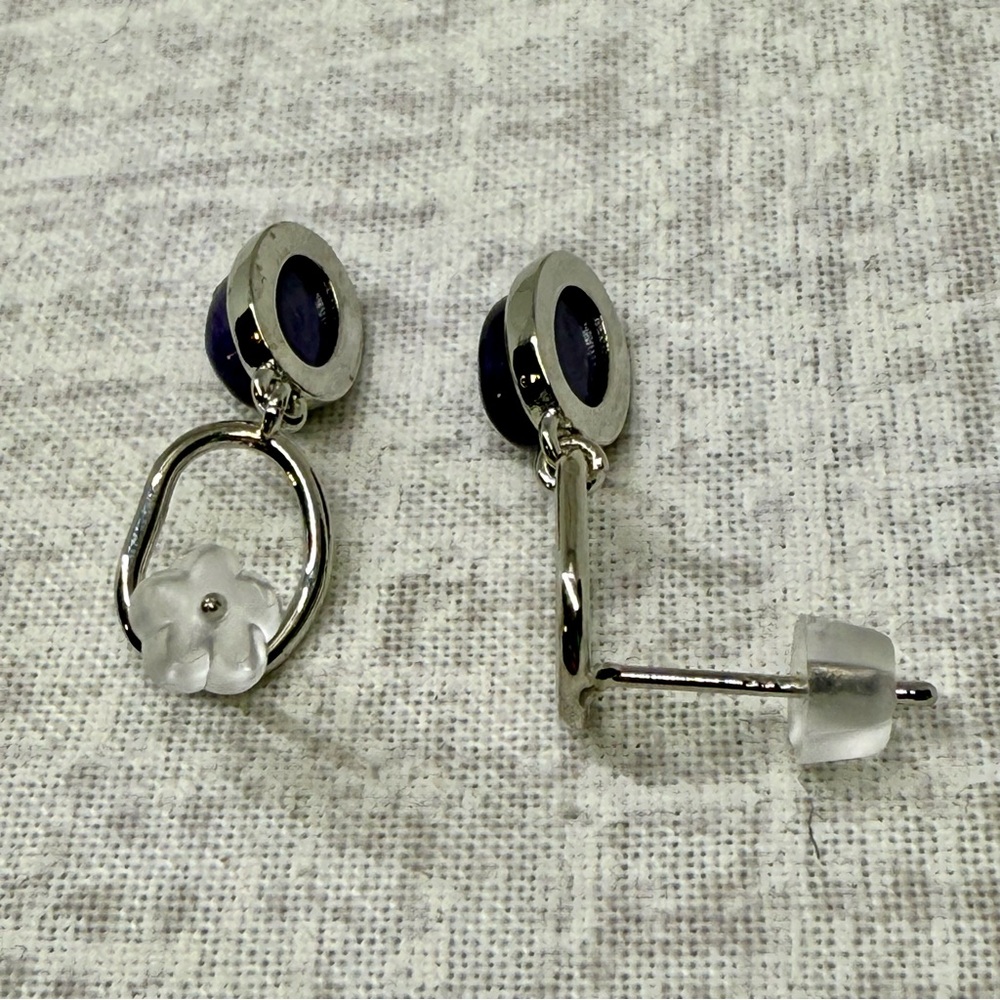 New Sterling Silver & Natural Charoite Dangle Earrings 💜 - Picture 3 of 3